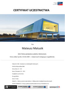 Certyfikat instalatora fotowoltaiki SMA