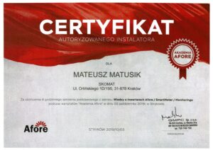 Certyfikat instalatora fotowoltaiki AFORE