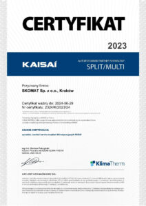 Certyfikat autoryzowanego instalatora Skomat