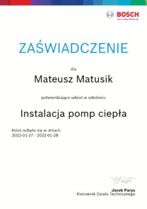 Zaświadczenie autoryzowanego montera instalacji pomp ciepła